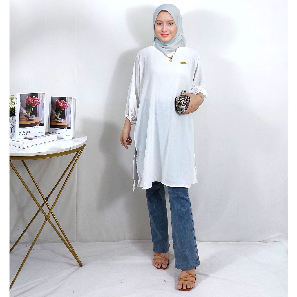 Atasan Tunik Polos Cringkle Premium Wanita 86 IB35 MONTYFASHION