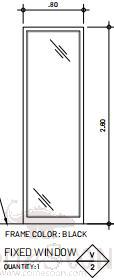 Aluminum Fixed Window, Black, 800*2600mm