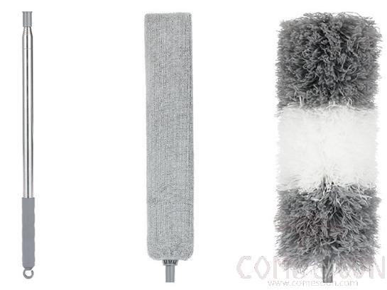 Dust Removal Package, W/ Short Telescopic Rod and Bed Bottom Brush and Gray White Microfiber Head