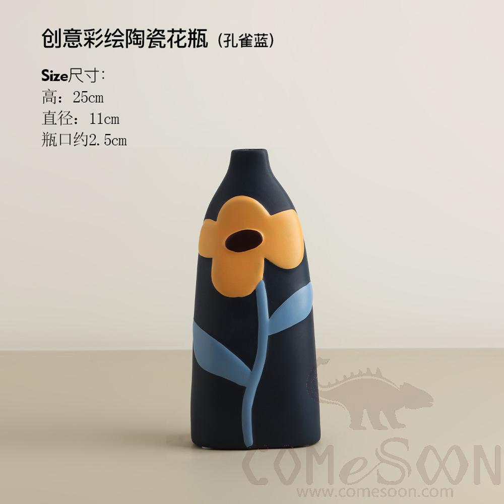 Painted Ceramic Vase in Peacock Blue