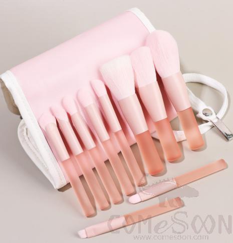 Nylon Makeup Brush Set+ Storage Bag, Pink, 14cm