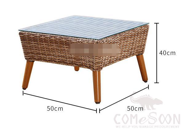 Outdoor Glass Coffee Table-50*50cm, Environmentally Friendly PE Rattan+ Aluminum Alloy Frame+ Tempered Glass, 50*50*40cm