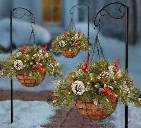 Christmas Wreath Hanging Basket, Foam+ Plastic+ Iron, Colorful, 50*35*20cm product image