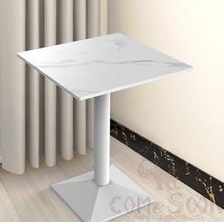 Square Table, Snow Mountain Stone+ Lacquered White Base, 60*60*75cm
