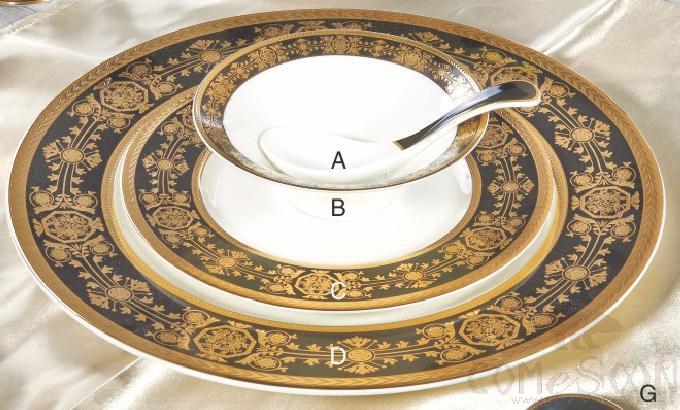Bonechina Golden Pattan Luxury Flat Plate 12"