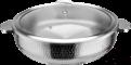 European Slant Body 3-Ply Steel Hammer Seal Warming Vegetable Pot (Glass Lid)+ Stainless Steel Liner, 201/430 Ss+ Aluminum+ 304 Ss, Φ320×h90mm