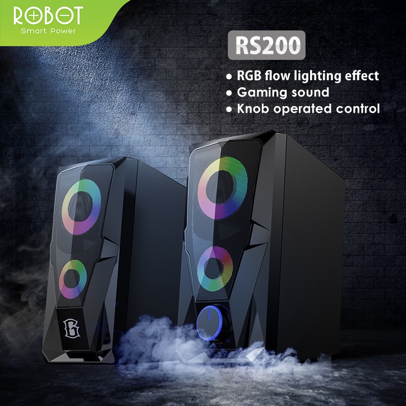 Speaker ROBOT RS200 Laptop/PC/ Gaming Soundbar Super Bass Portable RGB Lighting - Garansi 1 Tahun