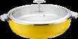 European Style Slanting 3-Ply Steel Yellow Warming Pot (Glass Lid)+ Ceramic Liner, 201/430 Ss+ Aluminum+ 304 Ss, Φ320×h90mm