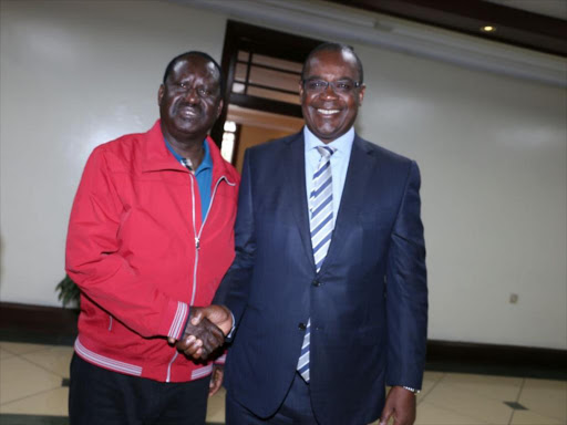 Cord leader Raila Odinga with Nairobi Governor Evans Kidero when he paid him a courtesy call at City Hall on Friday September 2, 2016./FILE