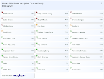 Rv Restaurant (Multi Cuisine Family Restaurant) menu 