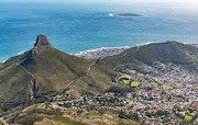 A view of Lion's Head from Table Mountain. Stock photo.