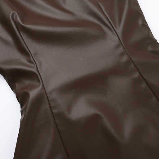 Title 9, Autumn Fashion Oblique Shoulder PU Split Dress