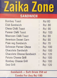 Zaika Zone Fast Food Center menu 1
