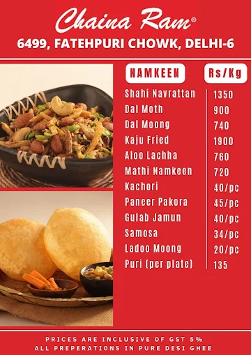 Chaina Ram Sindhi Confectioners menu 