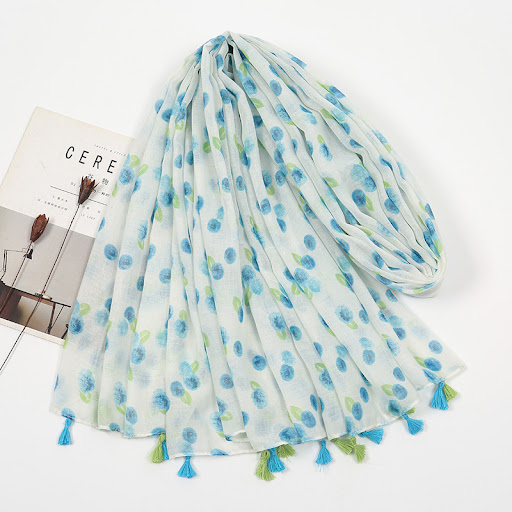 Title 4, Light Blue Dots Cotton Linen Bali Yarn Scarf