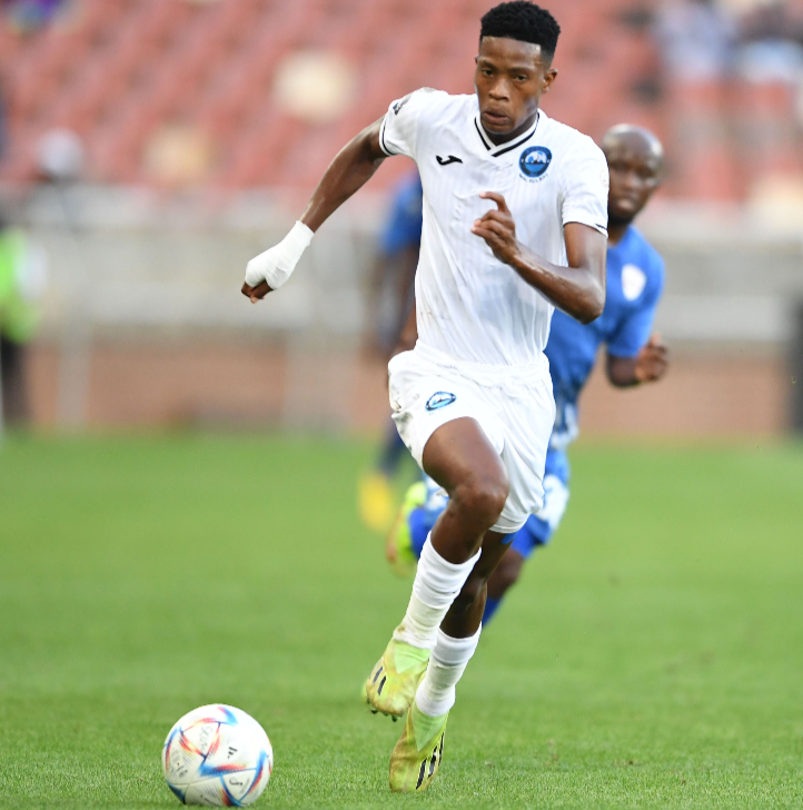 Yanela Mbuthuma of Richards Bay during the DStv Premiership match against Sekhukhune United at Peter Mokaba Stadium on February 18, 2023.