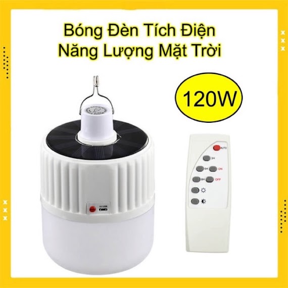 Bóng Đèn Tích Điện 100W, Điều Khiển Từ Xa, Có Tấm Pin Mặt Trời Thu Năng Lượng, Kèm Củ Xạc