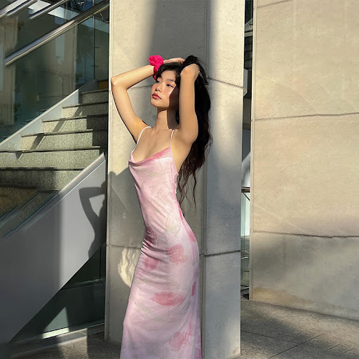 Title 10, Rose Print Slim Fit Spaghetti Strap Dress with ...