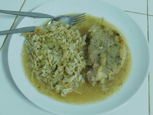 Pork Loin (Slow Cooker) served with homemade rice a roni.