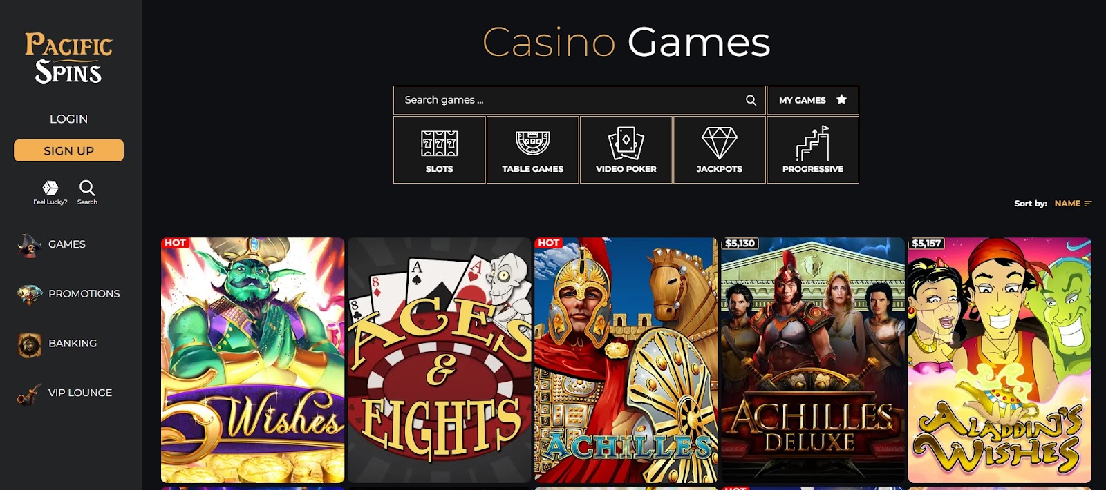 Pacific Spins Casino Game Lobby