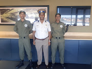 Sello Maremane, centre, who headed the training of crime prevention wardens, with two of his officers during a media briefing in Midrand. On the left is Brandon Pietersen and on the right is Ntokozo Ngubane.