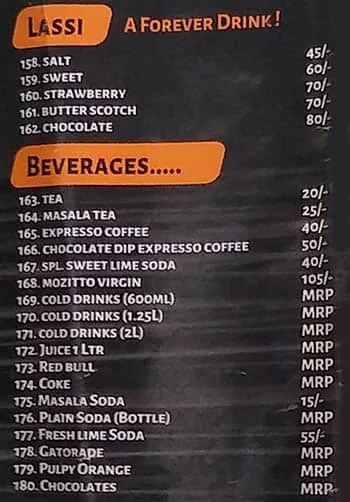 Penta Cafeteria menu 