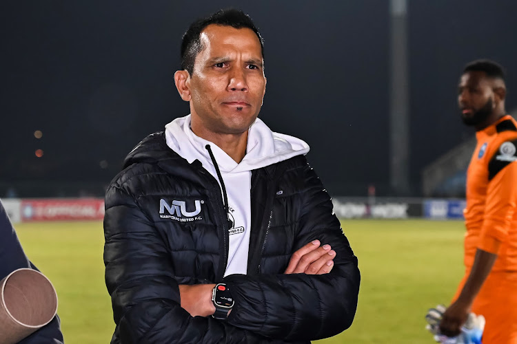 Maritzburg United coach Fadlu Davids during the DStv Premiership match against Richards Bay at Harry Gwala Stadium on April 21 2023.