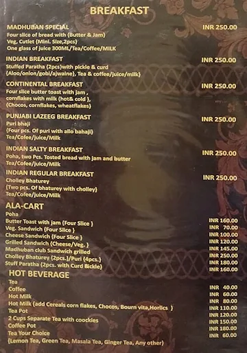 Hotel Madhuban menu 