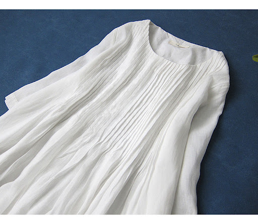 Title 3, Mid-length White Slim Linen Robe Spring and Sum...