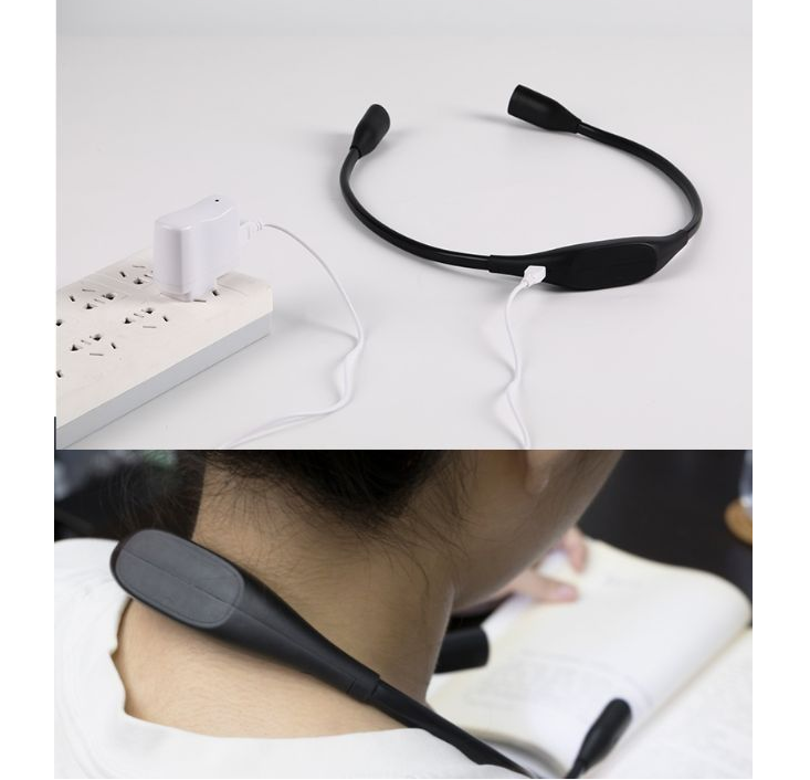 Lampe de lecture nocturne USB rechargeable à étreindre pour lire confortablement au lit. Luminosité réglable et design portable.