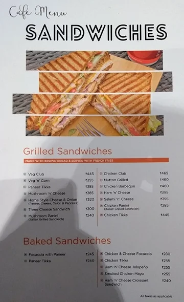 Nik Bakers menu 