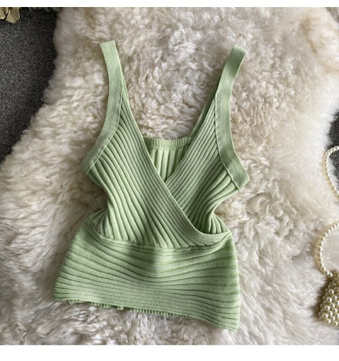 Title 17, Vest V Neck With Solid Color High Waist Exposed