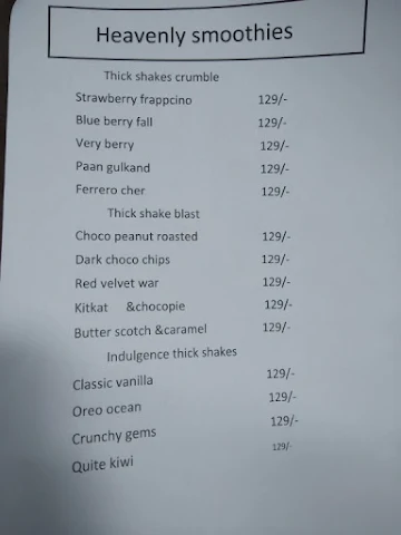 Heavenly Smoothies menu 