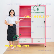 Tủ Sắt Đựng Quần Áo 2 Cánh Cửa Lùa Màu Hồng Dành Cho Chị Em 1M8X1M2X50Cm