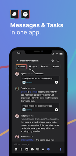 Screenshot Rock: Messaging + Tasks