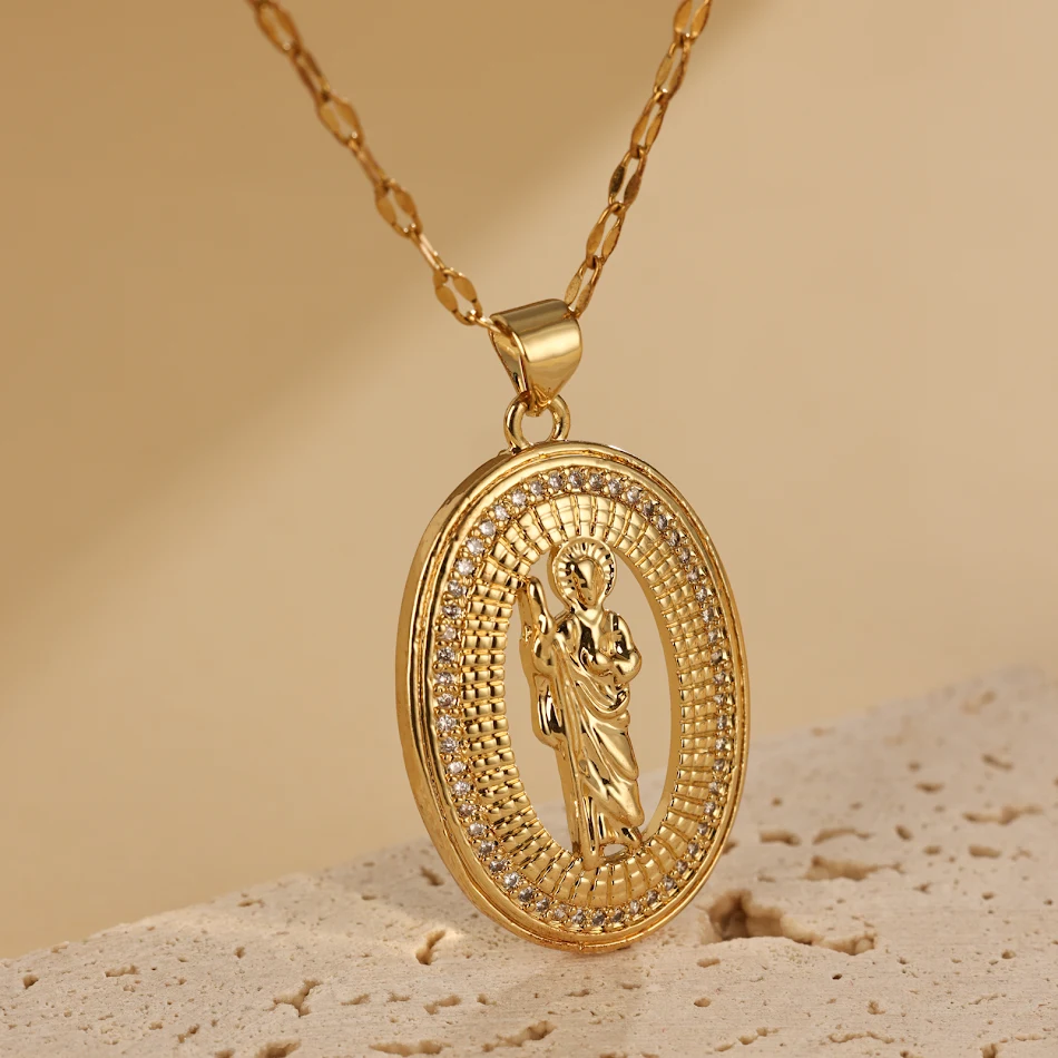 Elliptische holle diamanten ingelegde God hanger ketting met een licht luxe en niche design. Toon je geloof met elegantie.