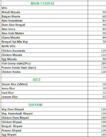 Chotu Bengali Food Services menu 