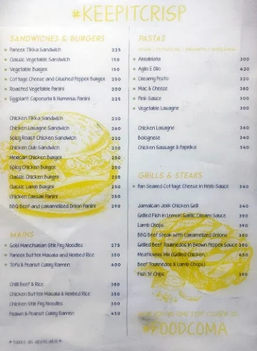 Crisp Cafe menu 