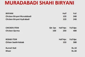 Muradabadi Shahi Biryani Nizamuddin menu 