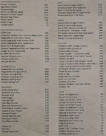 Palar Restaurant menu 