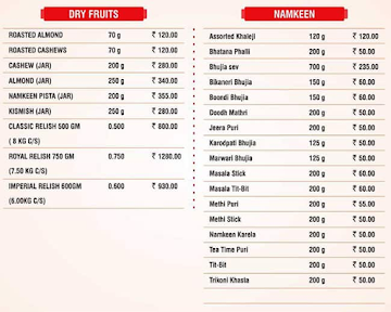 Haldiram's Sweets And Namkeen menu 