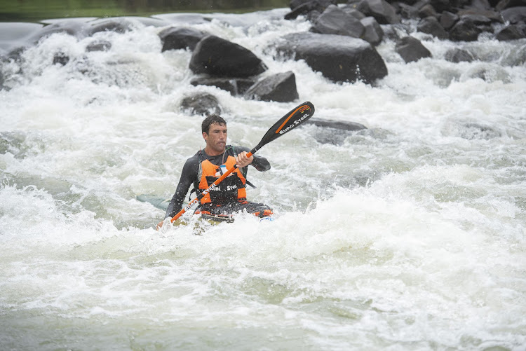 canoeing legend: Andy Birkett on his way to victory number nine at the 2023 N3TC Drak Challenge.