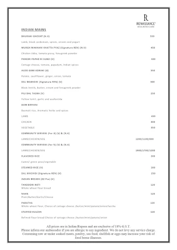 Lush - Renaissance Hotel, Bengaluru menu 