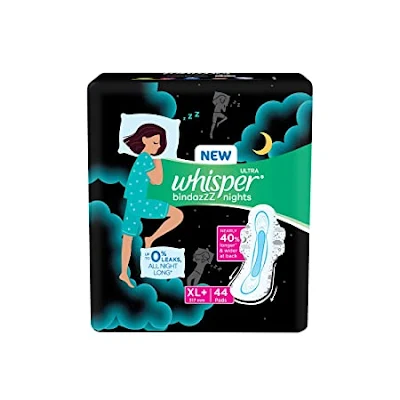 Whisper Bindazzz Nights Sanitary Pads For Women, XL+ 7 Pc