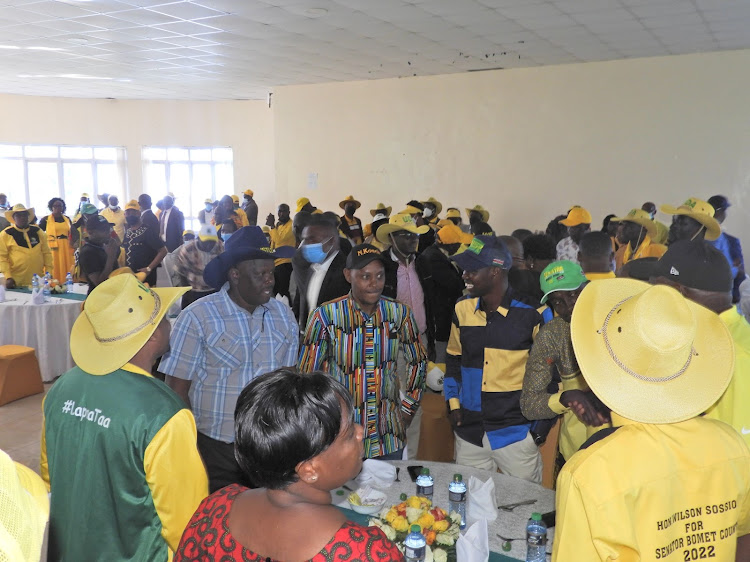 CCM party leader Isaac Rutt with other UDA leaders for a breakfast at Bomet governor's office.