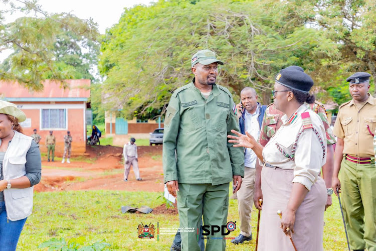 Public Services, Performance and Service Delivery Cabinet Secretary Moses Kuria with Kisumu county commissioner Susan Waweru during the tree planting exercise in Kisumu on May 10, 2024.
