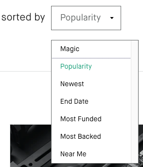 kickstarter search filters for trending products