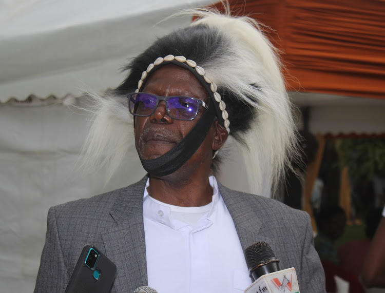 Musikari Kombo after he was crowned to be part of the Kisii community on Sunday.