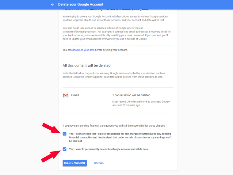 how to delete google account