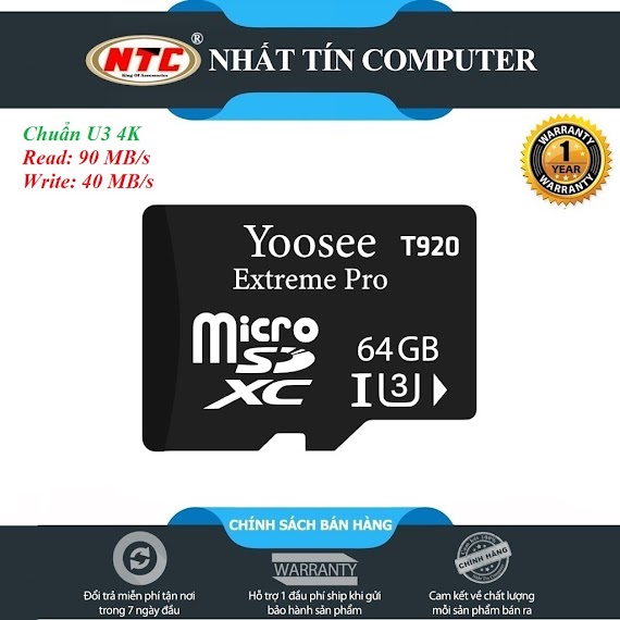 Thẻ Nhớ Microsdxc Yoosee Extreme Pro T920 64Gb Uhs - I U3 4K 95Mb/S (Đen)